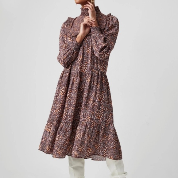 French Connection Women’s Faith Tiered Midi High Neck Ruffle New Dress size 10 - Picture 2 of 16